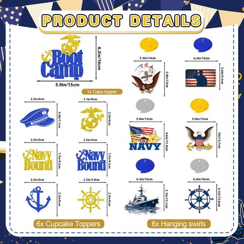 Navy Party Decorations - Navy Bound Banner Boot Camp Decor Military Themed Banner Boot Camp Bound Cupcake Topper Military Backdrop Balloons Tissue Pompoms Swirls