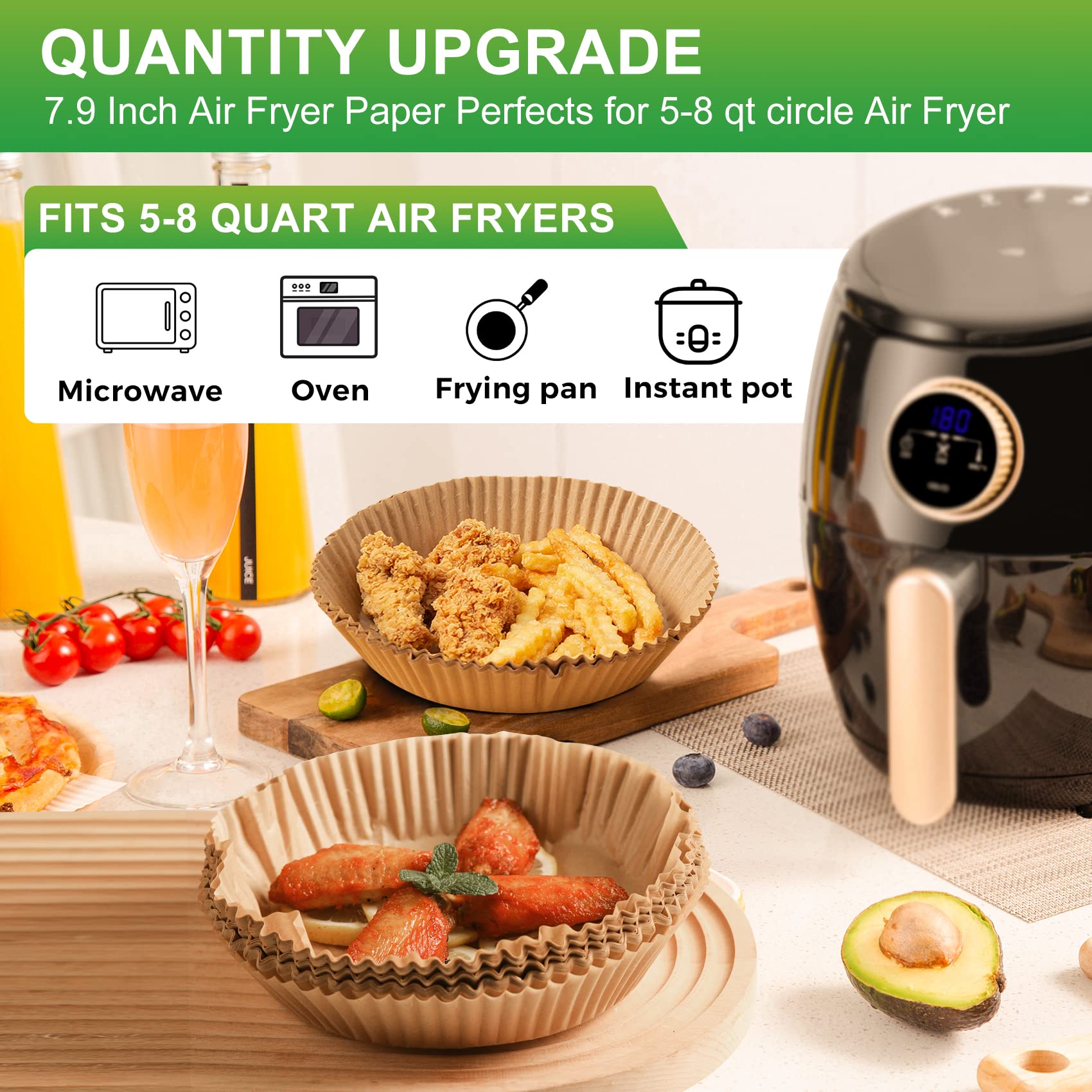 Air Fryer Disposable Paper Liners: 125 PCS 8" Round Parchment Paper, Food Grade Baking Liner for 5-8 QT Airfryer Basket, Waterproof and Oilproof for Easy Cleanup