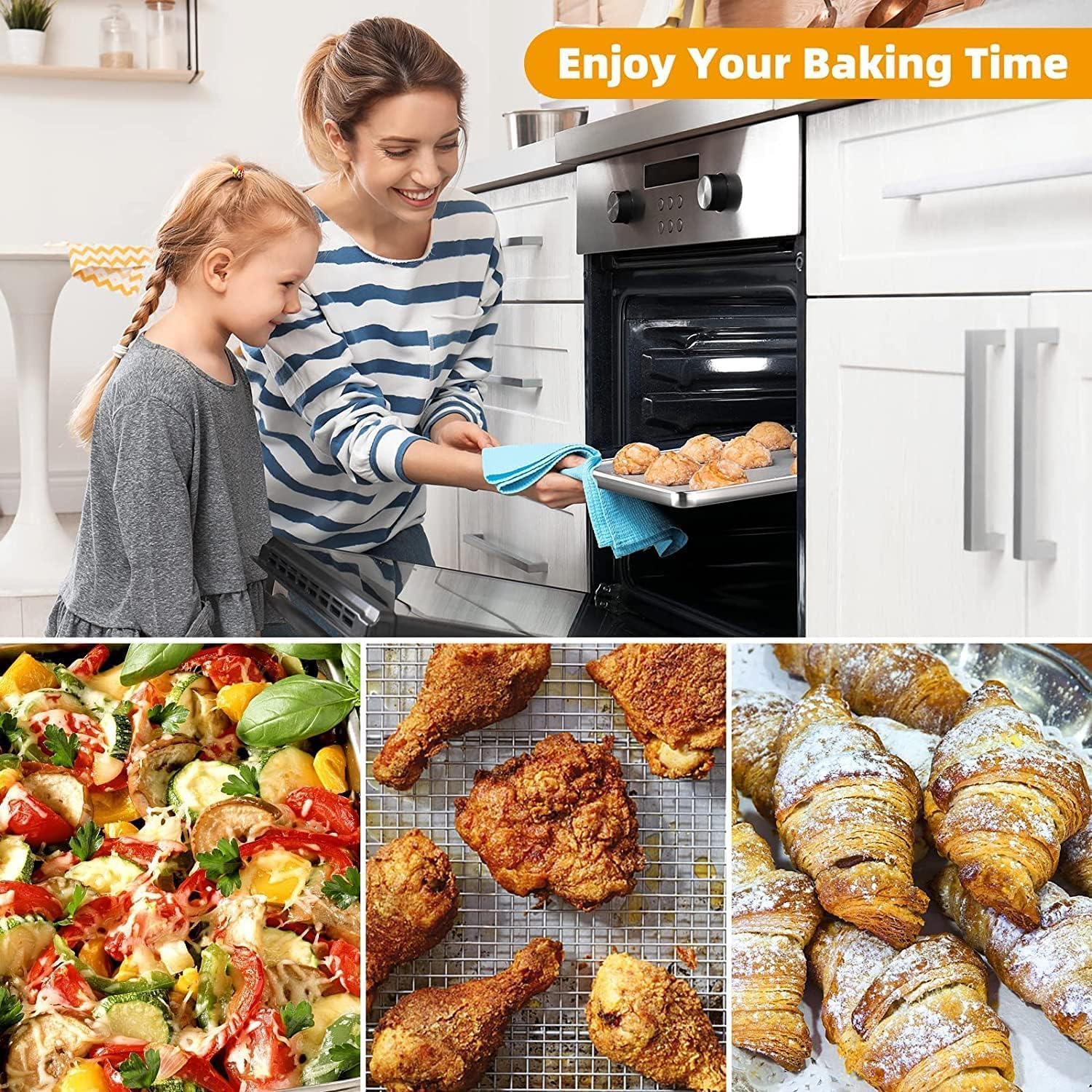 OPENICE Large Air Fryer Basket - 15.3" x 11.0" Stainless Steel Tray with 30 Parchment Papers for Baking & Grilling