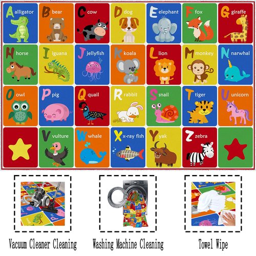SXYLPP ABC Alphabet Animal Rug, Educational Letter Learning Game Playmat for Kids, Crawl Floor Mat in The Bedroom, Playroom, or Classroom(31x47in)