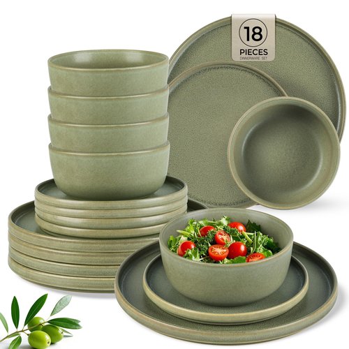 AmorArc Stoneware Dinnerware Sets for 6,Reactive Ceramic Plates and Bowls Set,Highly Chip and Crack Resistant | Dishwasher & Microwave Safe | Round Dishes Set Service for 6 (18pc)