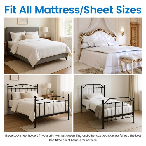 AUKCLAX Bed Sheet Holders for Corners, Bed Sheet Grippers, 4Pcs Fitted Sheet Holder Keep Sheets Firm & Tight, Bed Sheet Straps, Lock Sheet Holders, Bed Sheet Clips Fit Sheet Mattres Easy Install