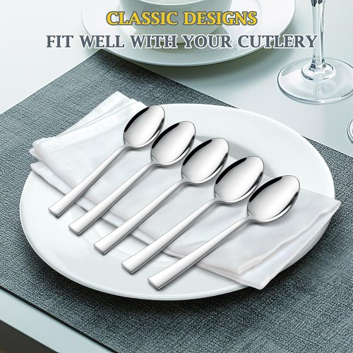 P&P CHEF Teaspoon Set (12 Pieces), 6.7" Stainless Steel Mini Tea Spoons, Premium Stirring Silverware, Kitchen Dessert Coffee Spoon Set, Mirror Finish & Dishwasher Safe