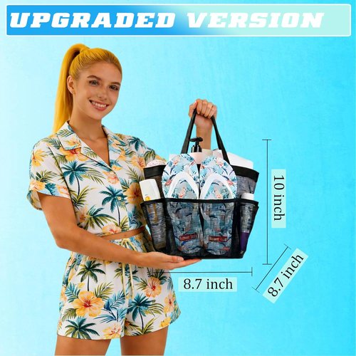 Attmu Mesh Shower Caddy - Portable Dorm Room Organizer with 8 Pockets | Quick-Dry Bathroom Bag