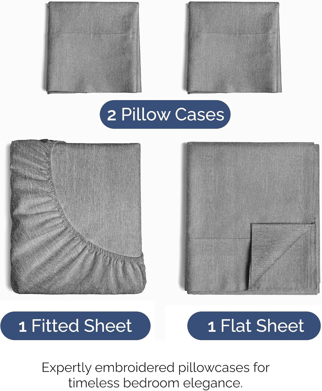 Skiennix Queen Size 4-Piece Sheet Set - Comfy Breathable Cooling Bedding - Soft Wrinkle-Free Grey