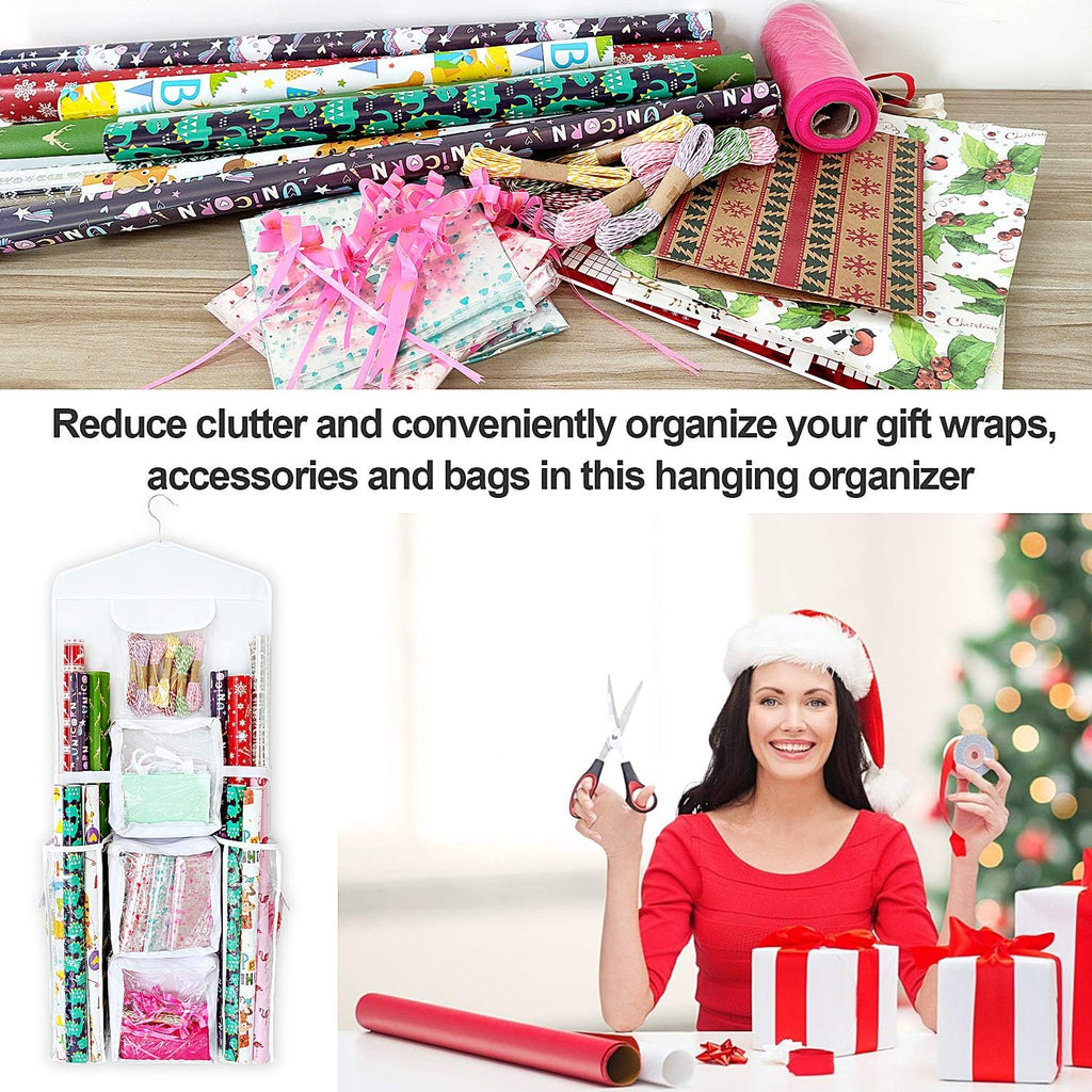 SumDirect Gift Wrap Organizer - Double-Sided Hanging Storage for Wrapping Paper & Gift Bags - White