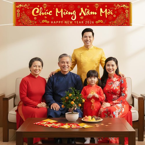 Wollmix Tet Vietnamese Lunar New Year Decorations 2026 Chuc Mung Nam Moi Lien Treo Trang Tri 3 Pieces Banner Red Hanging Couplets with 12 Red Envelopes