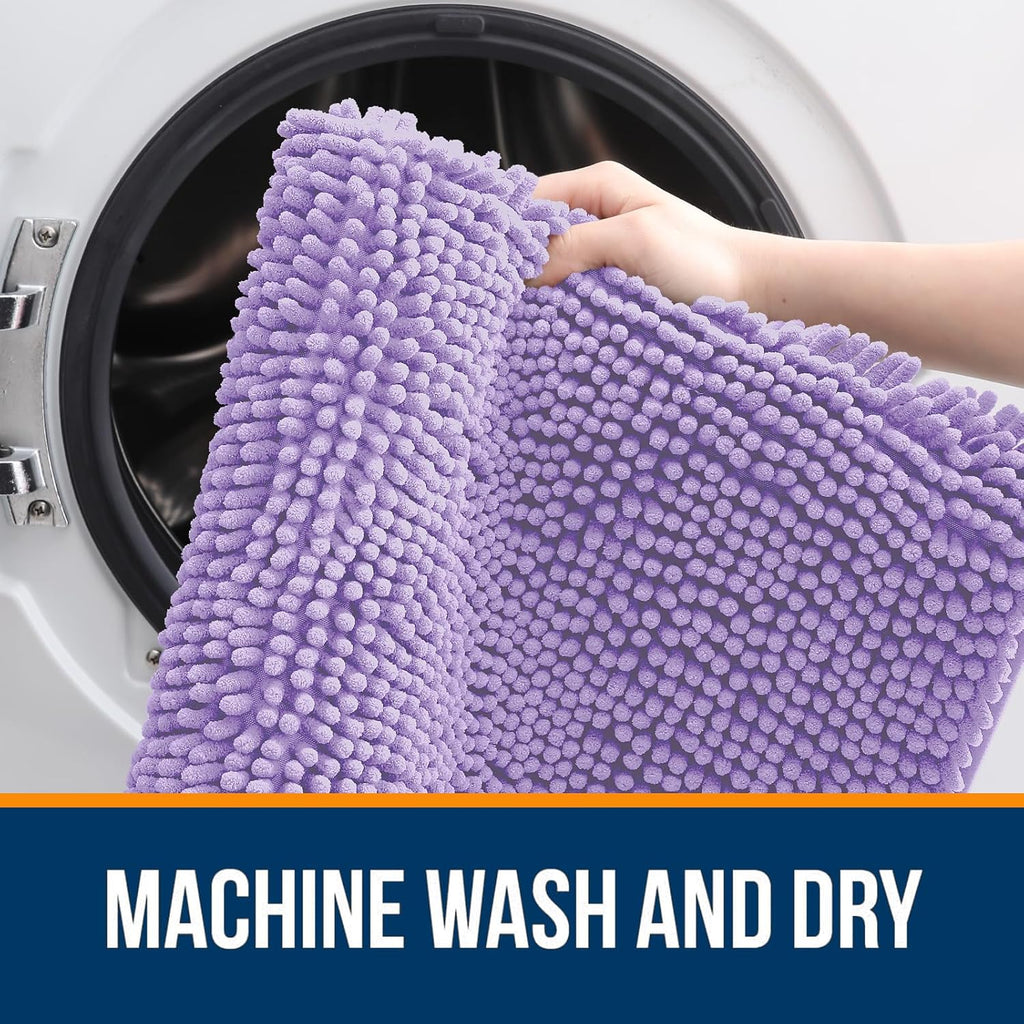OLANLY Large Bath Rugs - Extra Soft Chenille, Quick-Dry Rubber Backing, Machine Washable | Lavender 47x32