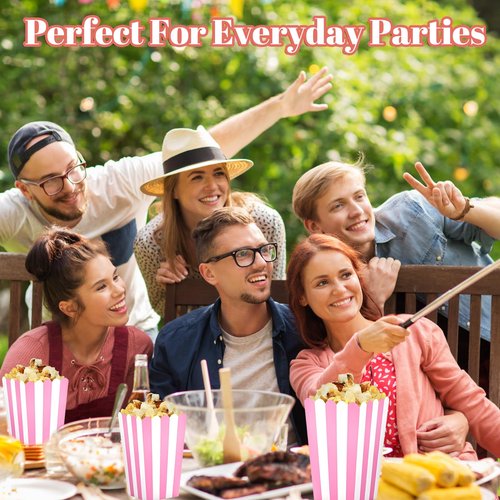 Ouligay 20 Pcs Pink Popcorn Boxes Mini Popcorn Bags for Party Small Puffed Rice Bowl Buckets Pink and White Striped Bags Paper Puffed Rice Container for Birthday Party Favor Movie Night Supplies