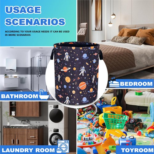Astronaut Laundry Basket Oxford Cloth Universe Planet Laundry Hamper With Handle Foldable Portable Clothes Storage Basket 18.9 X 16.5 Inch Storage Bag For Laundry Room/Bathroom/Bedroom/Dormitories