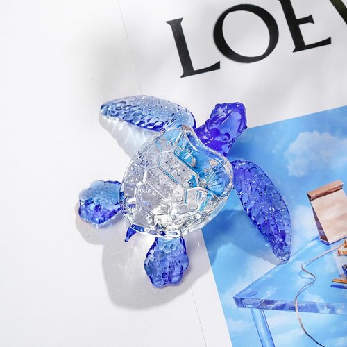 HDCRYSTALGIFTS Handmade Crystal Sea Turtle Figurine - Art Glass Ocean Sculpture for Home Decor (5 Inch, Blue)