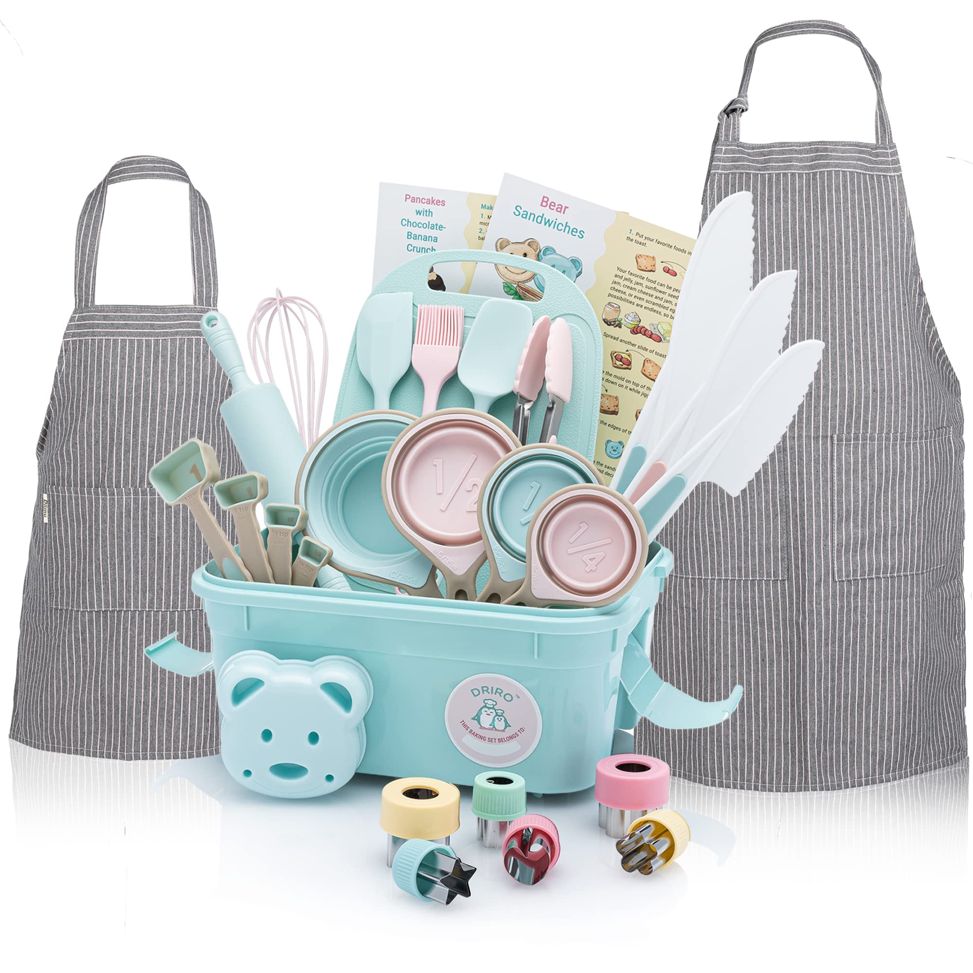 Kids Baking Set Real Cooking Set for Kids , Baking Supplies with Adult and Kid Aprons - Real Tools for Real Cooking Kids Baking Sets for Girls and Boys Kid Cooking Gift Set (Cyan)
