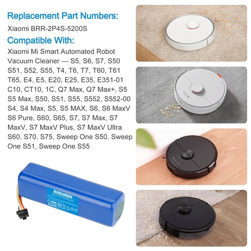 BURGARDEN 14.4V 6700mAh Replacement Battery for Xiaomi Roborock S50 S51 S55 S4 S5 S6 S7 E20 E25 E4 E25 E35 C10 T6 T60 T65 Max T4 T6 Vacuum Cleaner, Li-ion Battery Cell