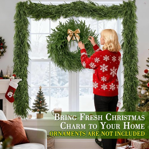 24 Inch Real Touch Norfolk Pine Wreath Christmas Wreaths for Front Door, Large Artificial Christmas Wreath Outdoor Greenery Wreaths for Wall Window Porch Farmhouse Indoor Outdoor Home Holiday Decor