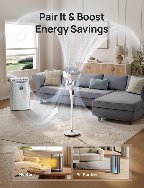 DREO 2026 Upgraded Oscillating Fan - 90ft Airflow, 20dB Quiet Operation, Adjustable Height 38-42''