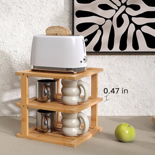 Danfoxer 2 Pack Bamboo Corner Shelf,3 Tier Kitchen Cabinet Organizer for Plates and Dishes,Pantry Storage and Spice Rack（Natural）
