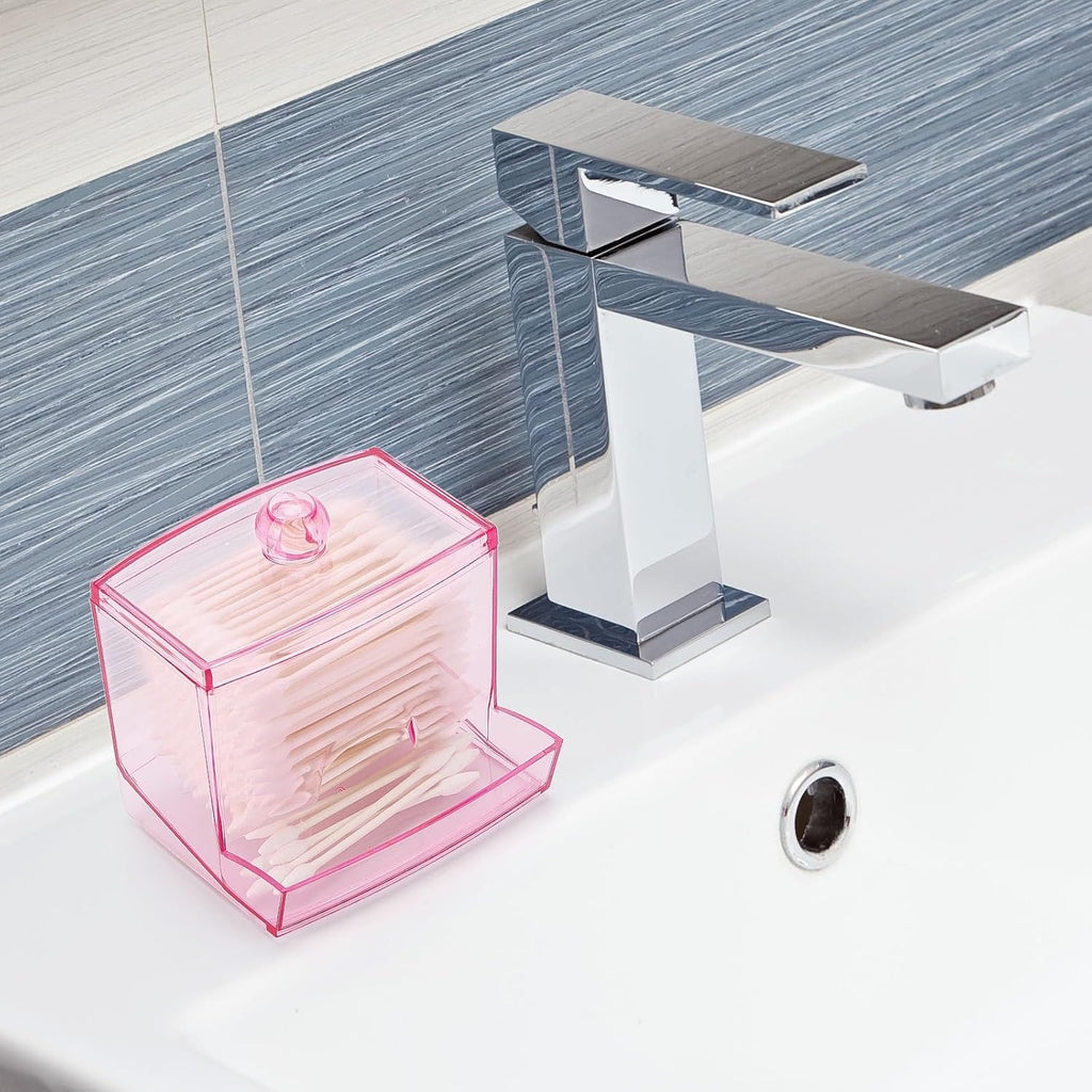 Tbestmax Cotton Swab Holder Dispenser - 10oz Bathroom Organizer for Qtips & Cotton Balls (Pink)