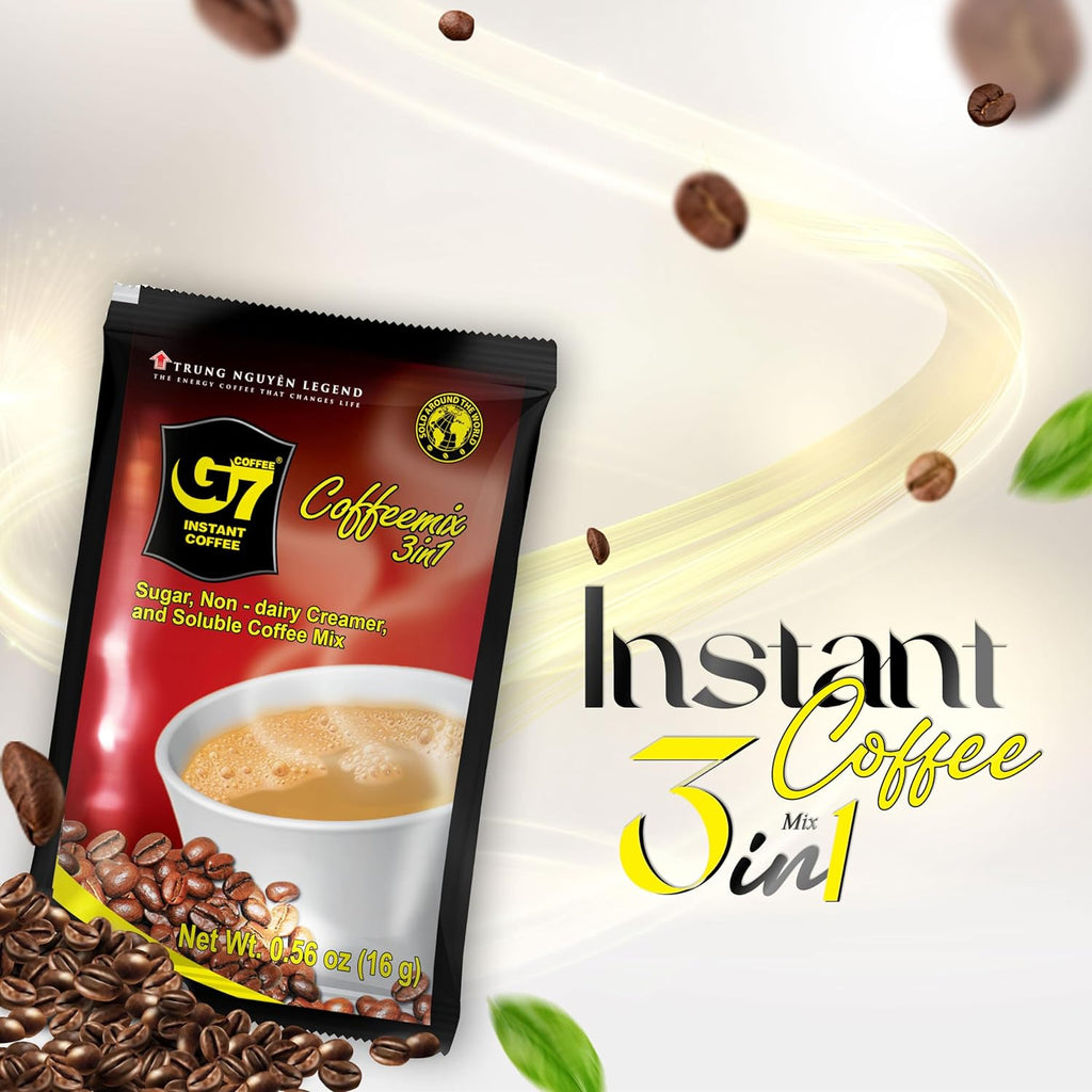 Trung Nguyen G7 Instant Coffee - 3-in-1 Roasted Ground Blend with Creamer & Sugar | 50 Sachets