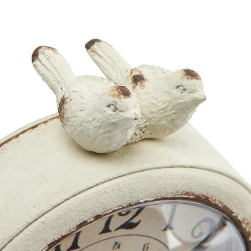 Creative Co-Op Vintage Pewter Mantel Clock with Birds, Distressed Cream