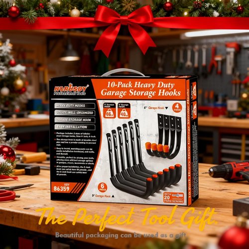 HORUSDY Garage Hooks - 10-Pack Heavy Duty Utility Hooks for Bikes, Kayaks & Ladders | 9" & 6" Sizes