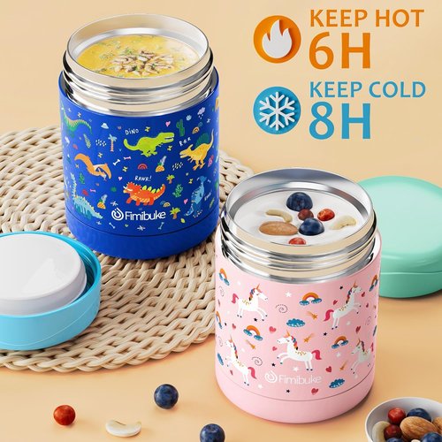 Fimibuke Insulated Kids Food Jar - 12 Oz BPA-Free Stainless Steel | Leakproof Lunch Container for Hot & Cold Meals