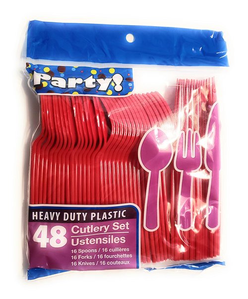 1 OM Blue & Red Team Colors Disposable Silverware Collection - 96 Piece Plastic Cutlery Set - 32 Spoons, 32 Forks, 32 Knives - 1 pack of 48 pieces in each color (Total 96 pieces)