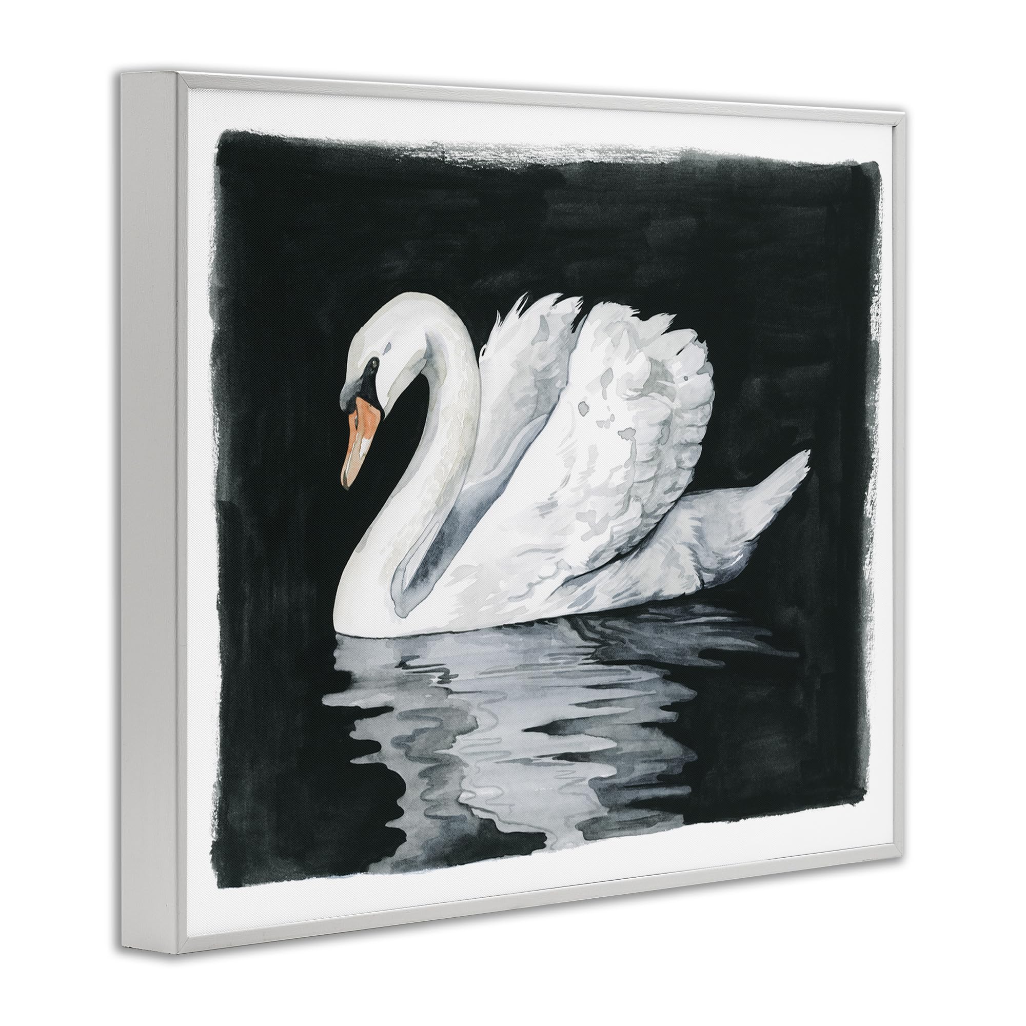 Stupell Industries 'Beautiful Swan Black Reflection', Framed Giclee Art, White, 14 x 11 Inches, Easy to Hang and Sturdy, Made in USA, by Grace Popp