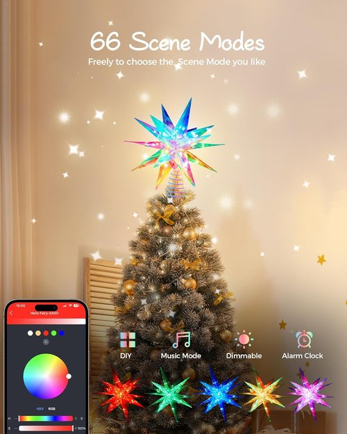 Ariceleo RGB LED Christmas Tree Topper Star - APP-Controlled, USB Powered, 16.5" Decorative Multi-Color Star