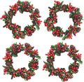 Skiennix Mini Christmas Candle Rings - Red Berry Pinecones & Artificial Berries | Perfect for Holiday Decor