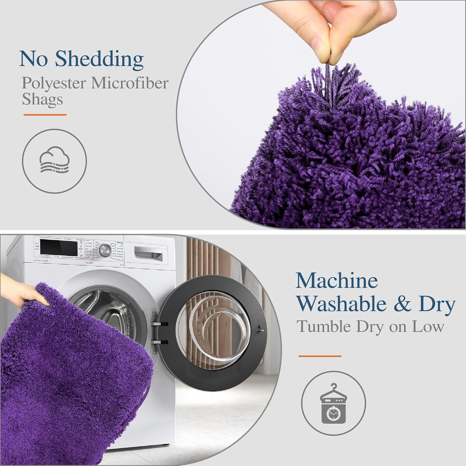 Walensee Non-Slip Bath Mat - Soft Microfiber Shaggy Rug | Water Absorbent, Machine Washable (16 x 24, Dark Purple)