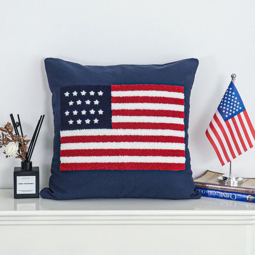 Jonhier 4th of July Throw Pillow Cover, Independence Day Patriotic Throw Pillow Case Tufted American Flag Pattern, Textured Cushion Cases Memorial Day Flag Day Decor for Sofa Bed (Blue, 18” x 18”)