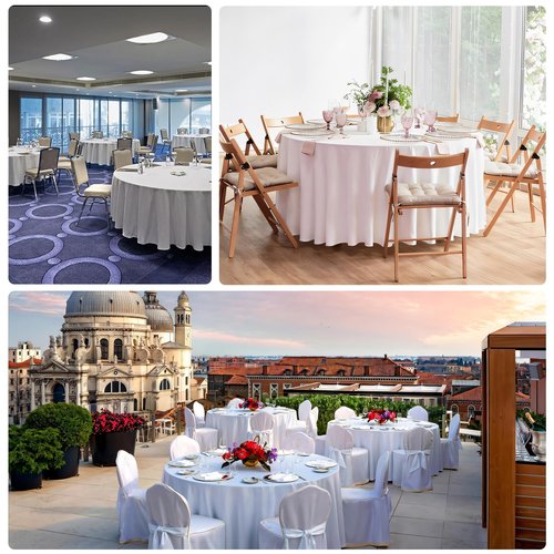 CKIKU 10 Packs 120 Inch White Round Tablecloth in Diameter, Washable Polyester Fabric Tablecloths, Wrinkle Resistant Table Cloth for Wedding Party Banquet Dining