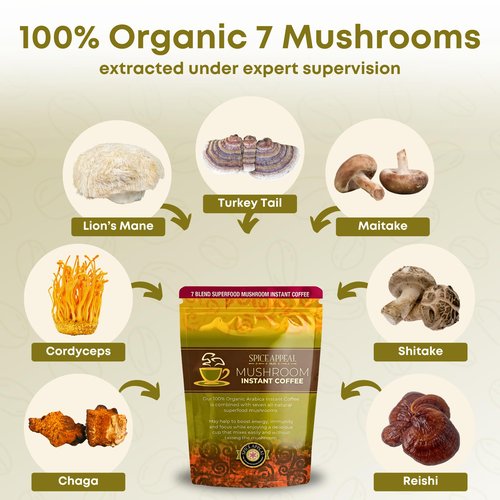 Spice Appeal Mushroom Instant Coffee blended with 7 superfood herbals & mushrooms, 35 Servings, 4.25 oz