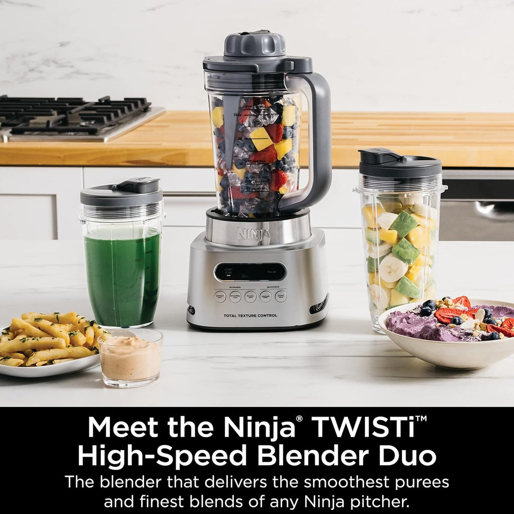 Ninja SS151 TWISTi Blender DUO - High-Speed 1600W Smoothie Maker with 34oz Pitcher & 2 To-Go Cups - Gray