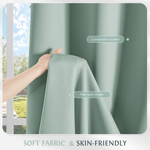 Beauoop 100% Blackout Curtains 84 Inch Long 2 Panels for Bedroom Living Room Seafoam Green Solid Room Darkening Thermal Insulated Soundproof Energy Saving Grommet Top Window Treatment Drapes,52x84