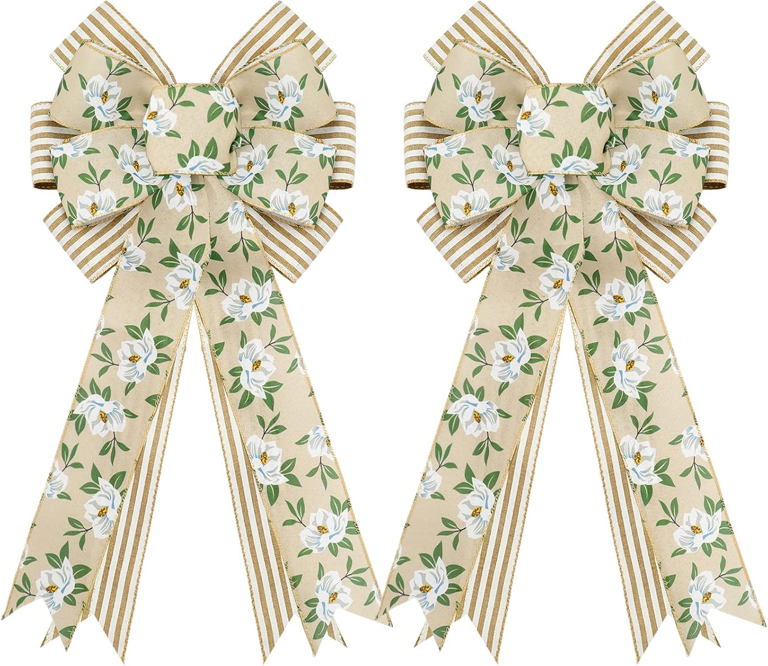 Whaline Spring Magnolia Wreath - Rustic Wired Edge Bow | Large 11 x 21 Inch Floral Decor for Home & Parties