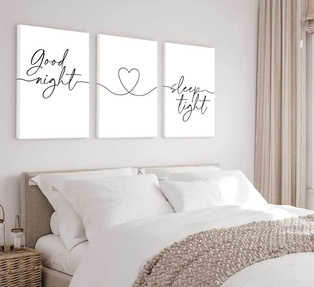 Skiennix Minimalist Wall Art - Bedtime Quotes Heart Shape Poster Print | Black Line Art for Bedroom Decor