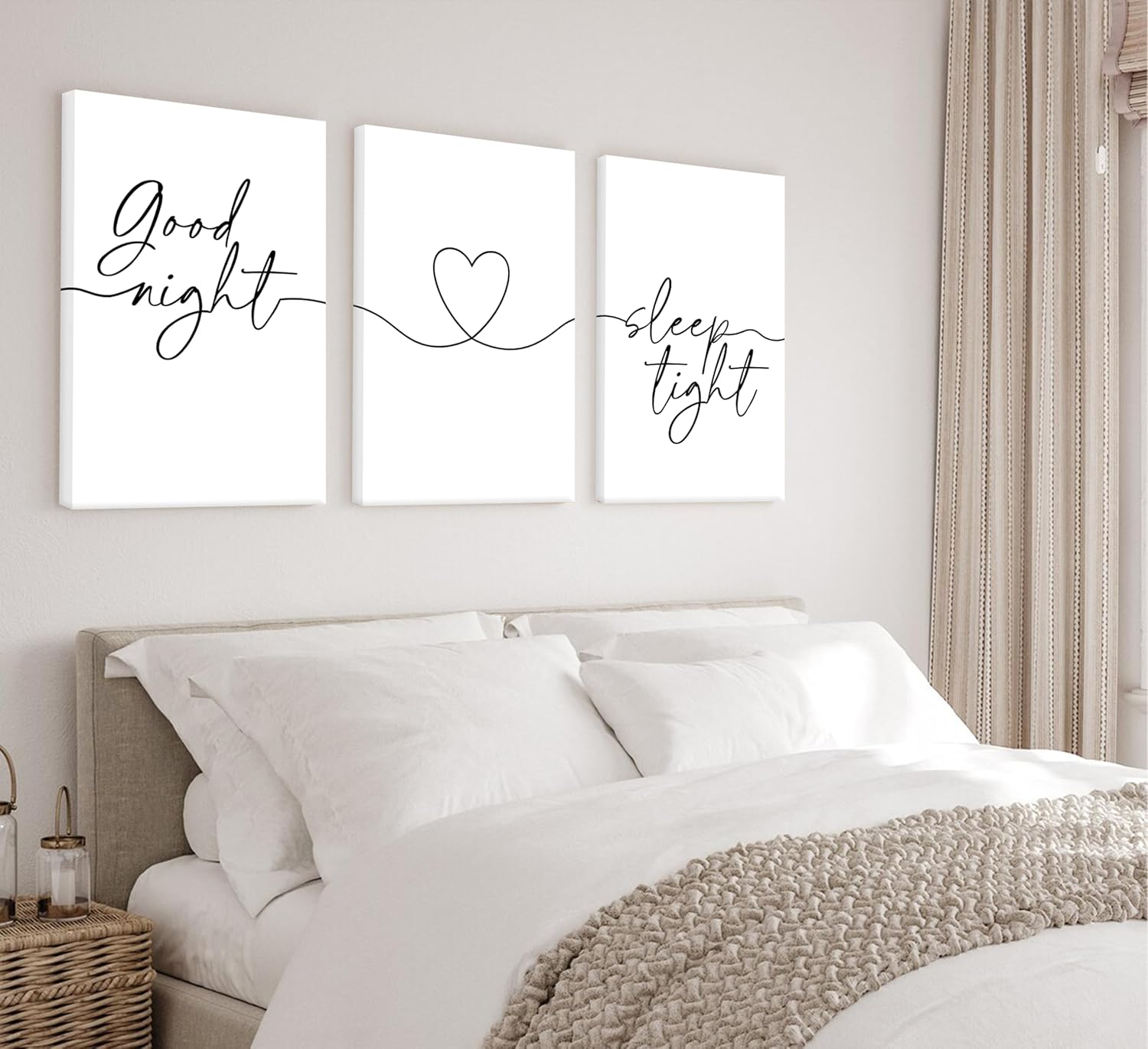 Skiennix Minimalist Wall Art - Bedtime Quotes Heart Shape Poster Print | Black Line Art for Bedroom Decor