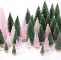 Skiennix 30Pcs Mini Christmas Trees - Artificial Bottle Brush Trees with Wooden Base for Holiday Decor | Green, Beige, Pink
