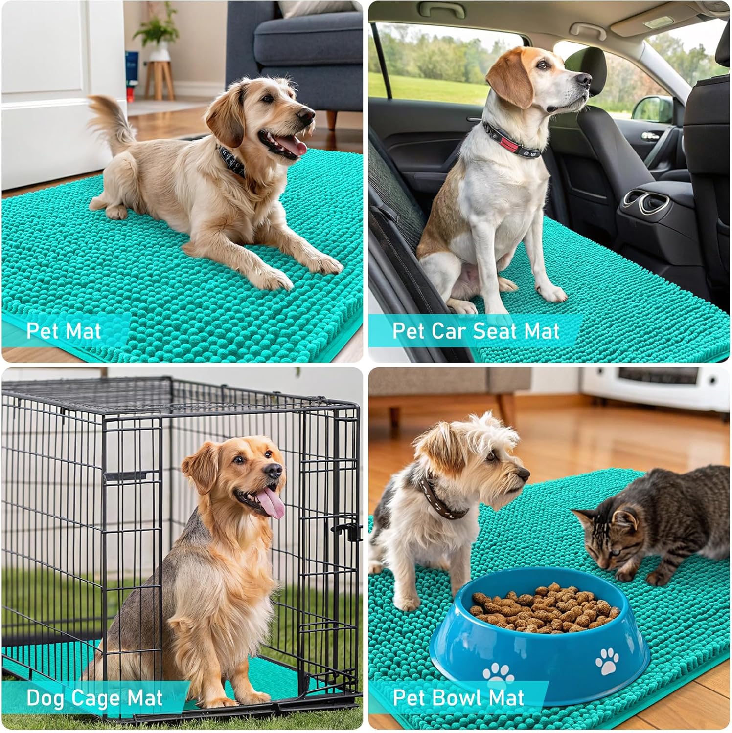 OLANLY Dog Door Mat - Absorbent Non-Slip Mud Mat for Dogs | Quick Dry Chenille, 24x16, Teal