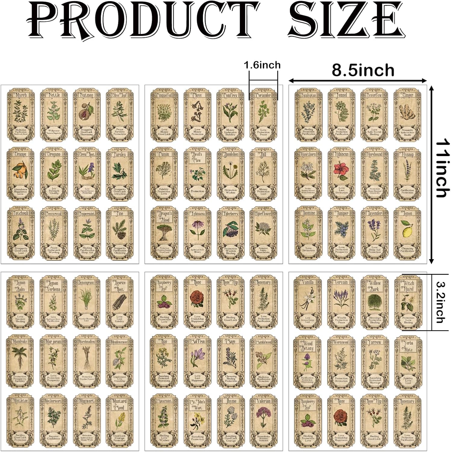 Skiennix 72Pcs Vintage Herb Stickers - Apothecary Spice Labels for Jars & Bottles