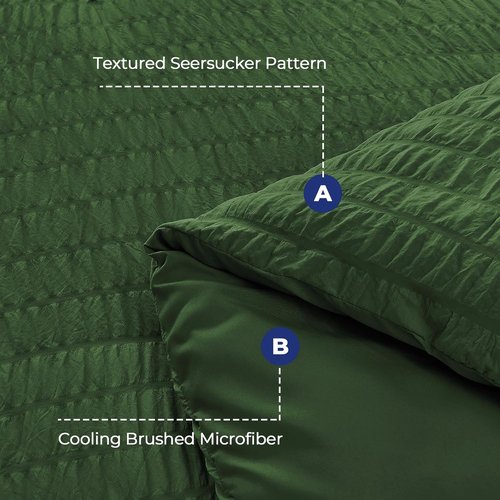 HYMOKEGE California King Comforter Set - Dark Green Seersucker 7-Piece Luxury Bedding Set