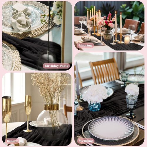 Black Table Runner - 10 Ft Rustic Cheesecloth Design for Halloween Weddings & Parties