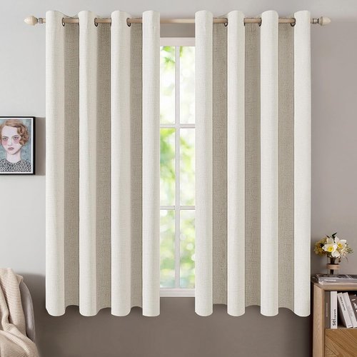 MIULEE Blackout Linen Texture Curtains - Thermal Insulated Grommet Drapes for Bedroom & Living Room | Beige, 52x45 Inch (2 Panels)
