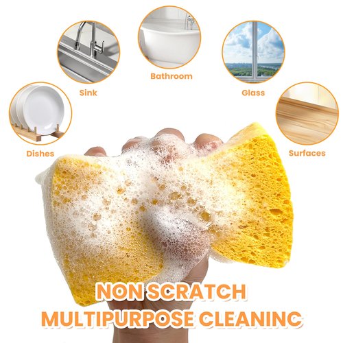 8-Count Pop Up Cellulose Sponges | Non-Scratch Eco-Friendly Kitchen Sponges for Dishes, Bathroom, Cars | Tear-Resistant Natural Scrub Sponges | Biodegradable Compostable Cellulose