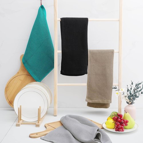 Homaxy 100% Cotton Waffle Weave Dish Towels - Ultra Soft & Absorbent | Quick Drying, 13 x 28 Inches, Tan, 4-Pack