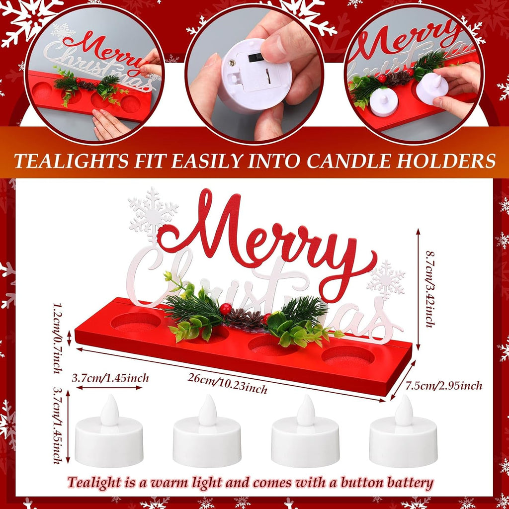Rossesay Flameless Tea Light Candle Stand - Merry Christmas Table Centerpiece Decoration | Holiday Gift