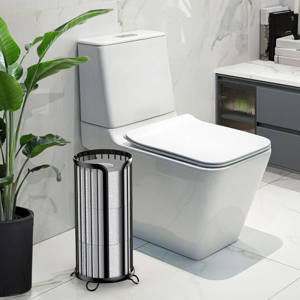 Regine Switzerland Toilet Paper Holder Stand - Freestanding Minimalist Tissue Organizer | Modern Black