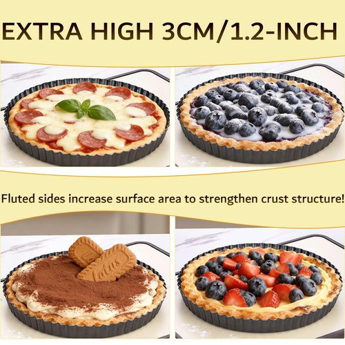 KUAYB 9 Inch Tart Pan with Removable Bottom, Quiche Pan Carbon Steel Heavy Duty Nonstick Pie Pan- Fluted Edges Loose Bottom, Extra Hgh 1.2-Inch Depth for Baking Fruit Tarts, Pies
