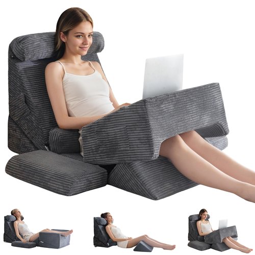 HIGOGOGO 10PCS Orthopedic Bed Wedge Pillow Set – Adjustable Soft Foam Body Positioners for After Surgery Recovery, Back & Leg Pain Relief, Sitting Up in Bed, Acid Reflux & GERD, Dark Grey
